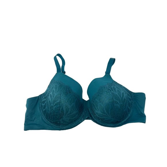 Auden Superstar Lightly Lined T-Shirt Bra Womens 46C Full Coverage Lace Teal NEW - Picture 1 of 5
